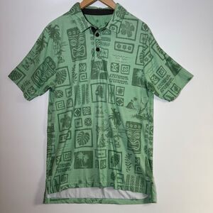 Sunday Crew Polo Shirt Mens Medium Green Aloha UPF 50+ Performance Golf Beach